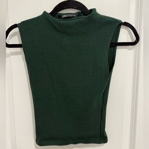 Zara Dark Green Sleeveless Mock Neck Tank